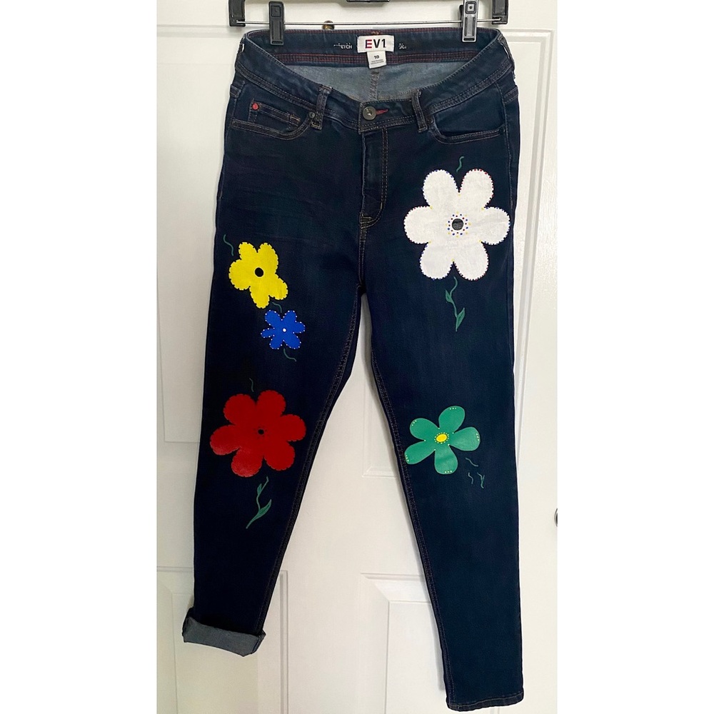 Hand Painted Floral Skinny Jeans